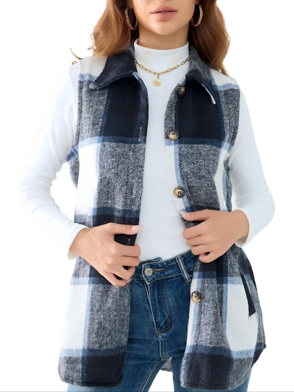 Unidear Women’s Flannel Plaid Vest Sleeveless Button Down Shirt Jacket w Pockets